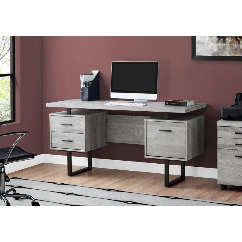 Gray Reclaimed Wood 60" Desk with Drawers and Filing Cabinet