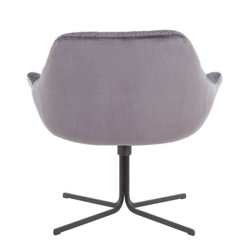 Contemporary Grey Velvet Swivel Accent Chair with Metal Base