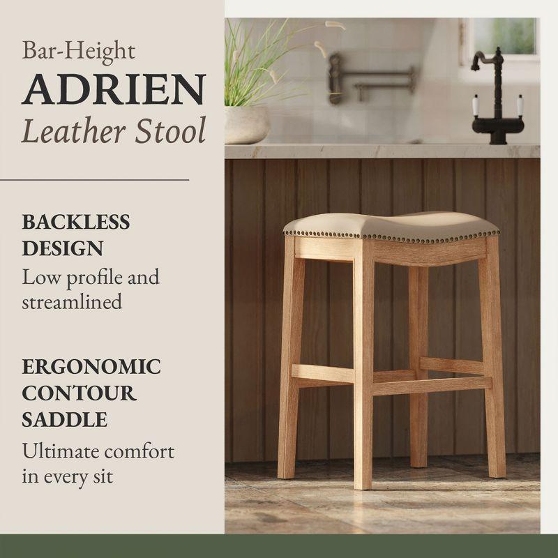 Maven Lane Adrien Saddle Counter Stool in Wood Finish w/ Wheat Fabric Upholstery