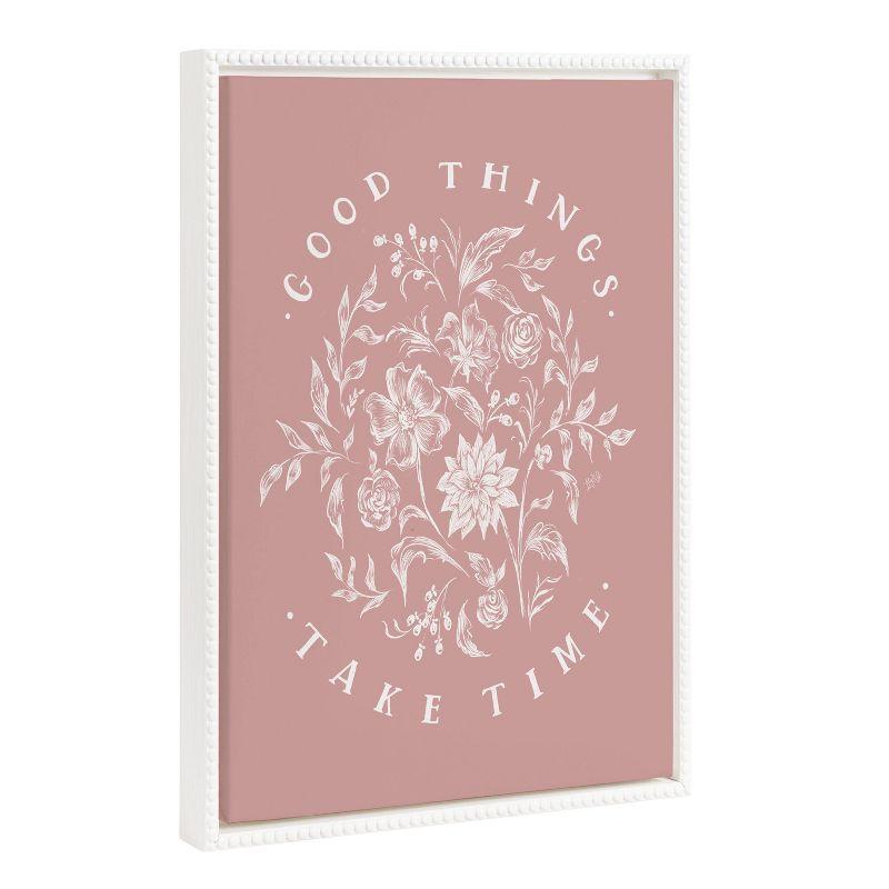 Good Things Take Time Pink Floral Canvas Quote Art