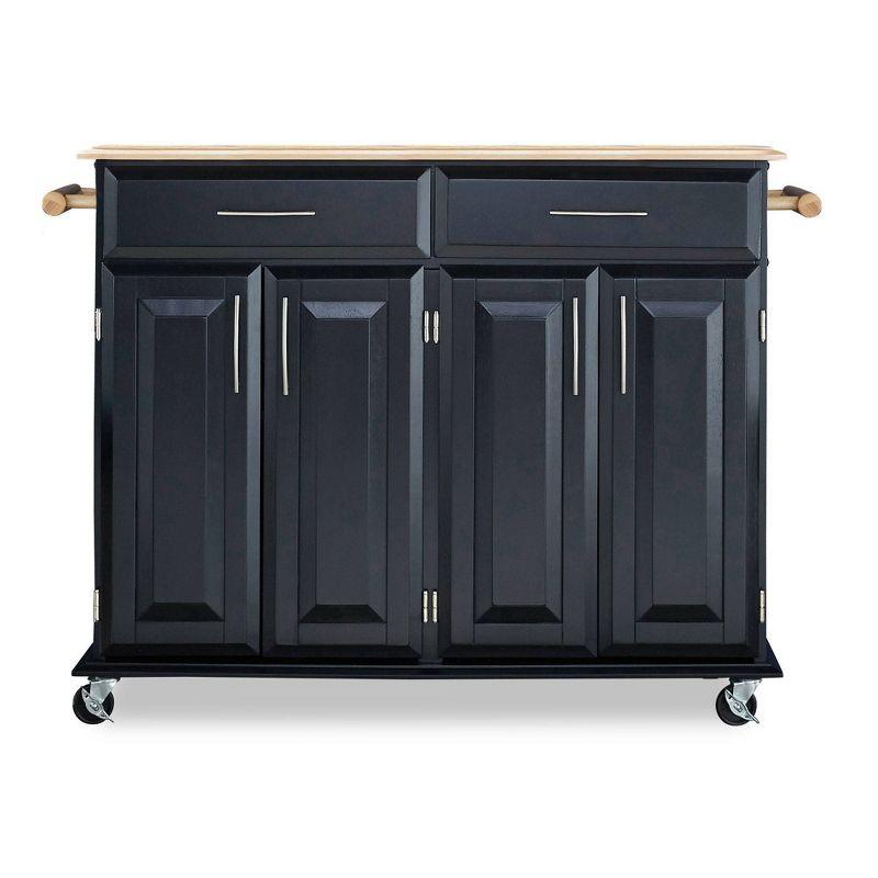 Dolly Madison Kitchen Island Cart Wood/Black/Natural - Home Styles: Mid-Century Modern, Lockable Casters, Storage, 2 Shelves, 4 Doors