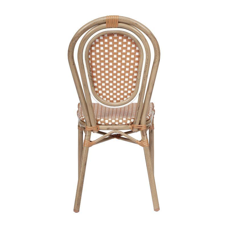 Flash Furniture 4 PK Lourdes Indoor/Outdoor Commercial Thonet Bistro Stack Chair, Natural/White PE Rattan & Bamboo Print Aluminum Frame in Light Nat