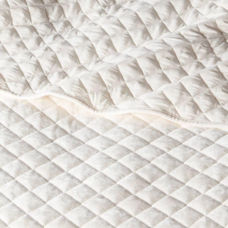 Full/Queen Luxe Diamond Stitch Velvet Quilt Ivory - Threshold™: OEKO-TEX Certified, Machine Washable, Year-Round Comfort