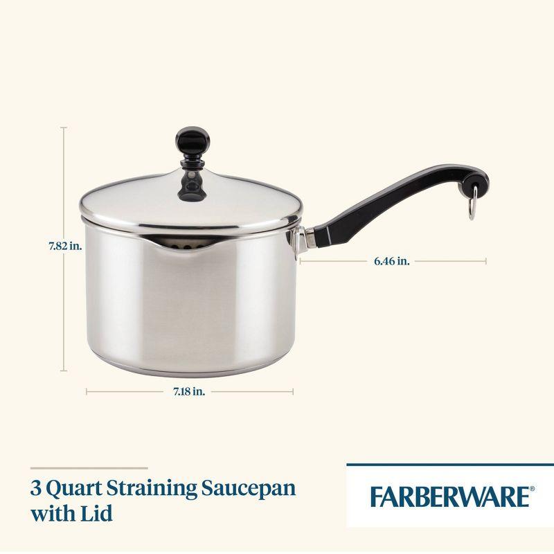 Farberware Classic Stainless Steel Straining Saucepan with Lid, 1-Quart