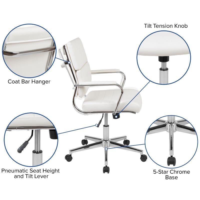 White Leather Mid-Back Ergonomic Executive Swivel Chair