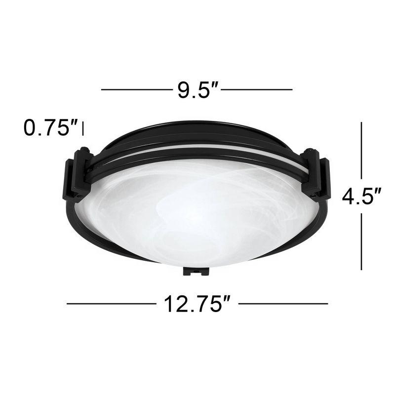 Possini Euro Design Deco Modern Ceiling Light Flush Mount Fixture 12 3/4" Wide Black 2-Light Marbleized White Glass Bowl Shade for Bedroom Kitchen