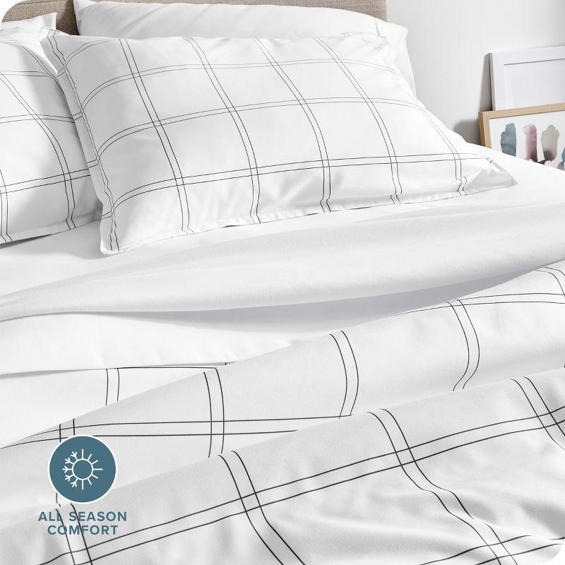 Twin/Twin XL Modern Plaid - White/Grey Double Brushed Duvet Set by Bare Home