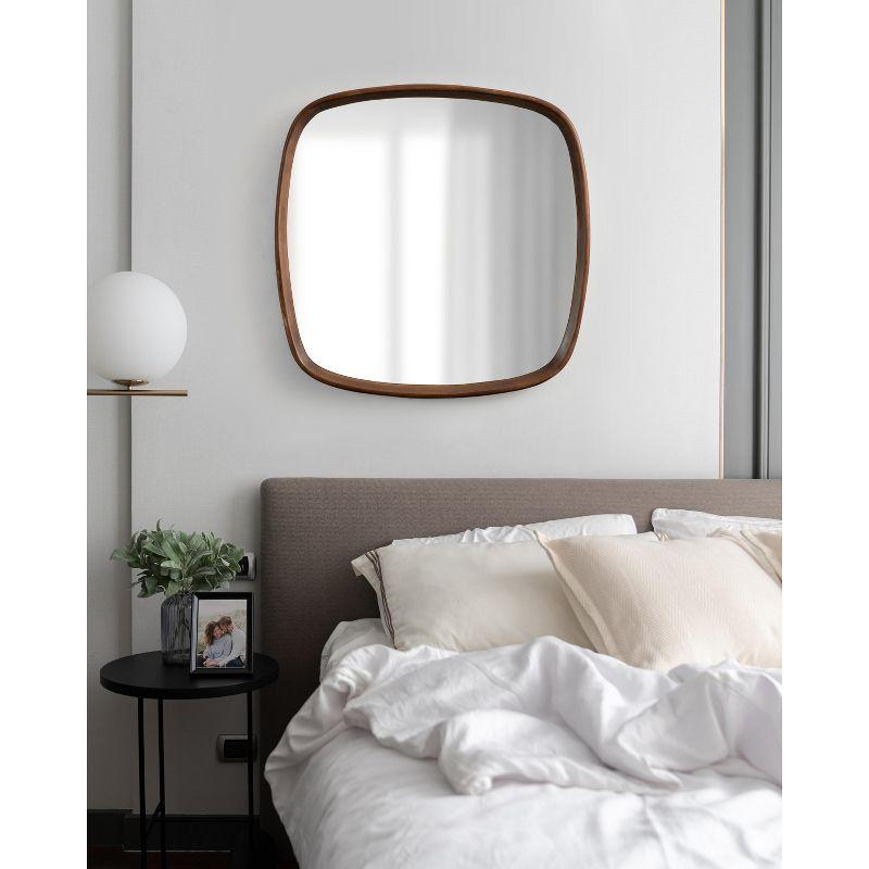 Prema 26" Square Modern Walnut Brown Mango Wood Wall Mirror