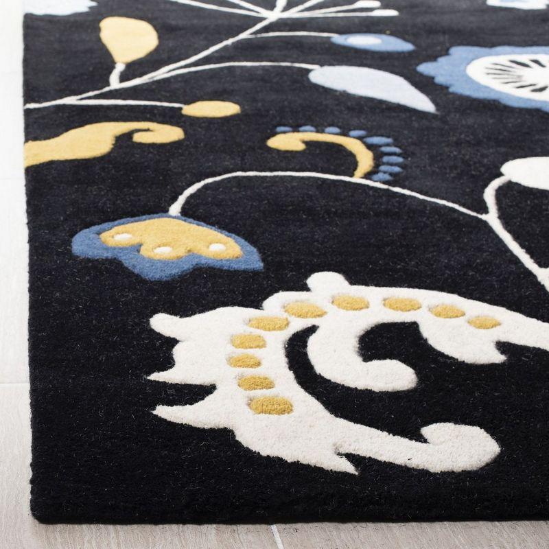 Black and Multi Floral Hand-Tufted Wool Area Rug