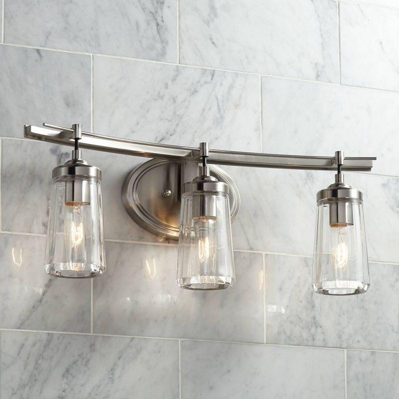 Minka Lavery Industrial Wall Light Brushed Nickel Hardwired 24" 3-Light Fixture Clear Tapered Glass for Bathroom Living Room