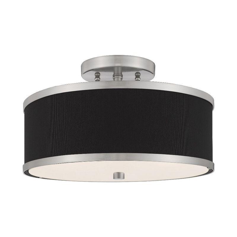 Brushed Nickel and Black Fabric 2-Light Semi-Flush Mount