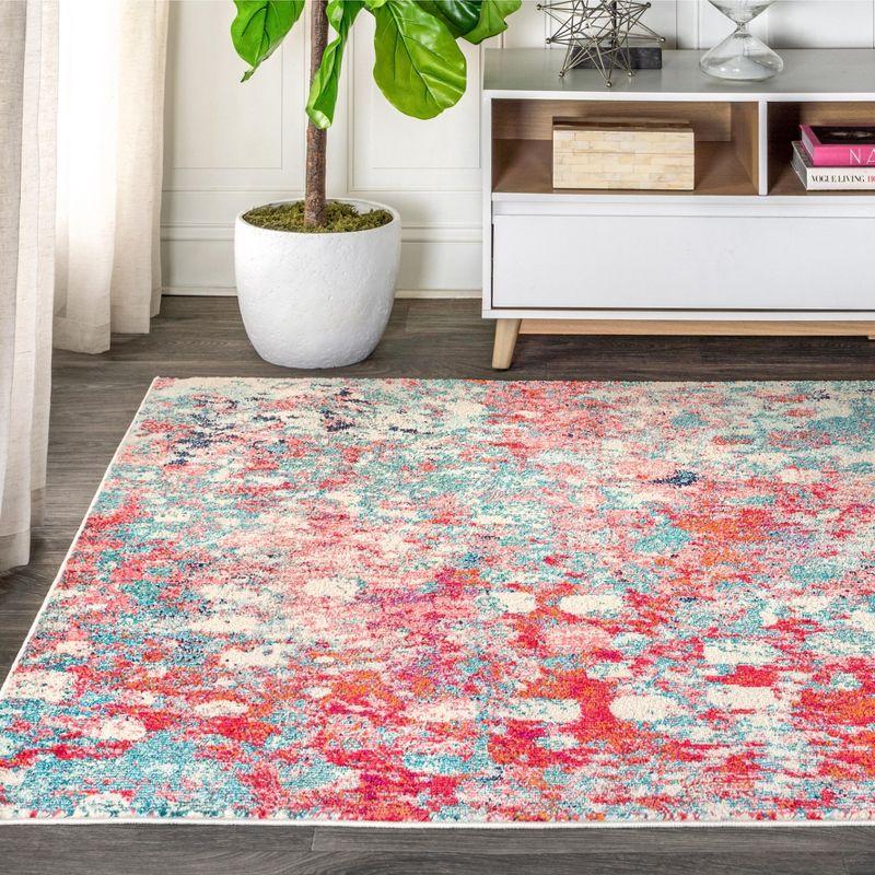 Vibrant Spring Canvas 5'x8' Blue and Red Abstract Area Rug