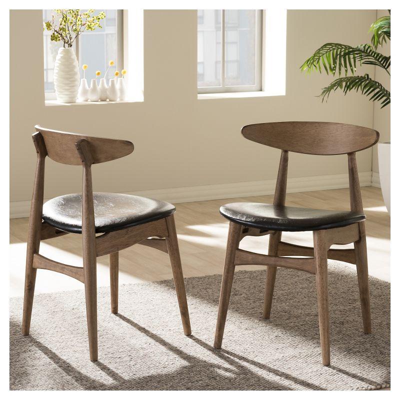 Set of 2 Edna Mid-Century Modern Dining Chairs: Black Faux Leather & Oak - Baxton Studio