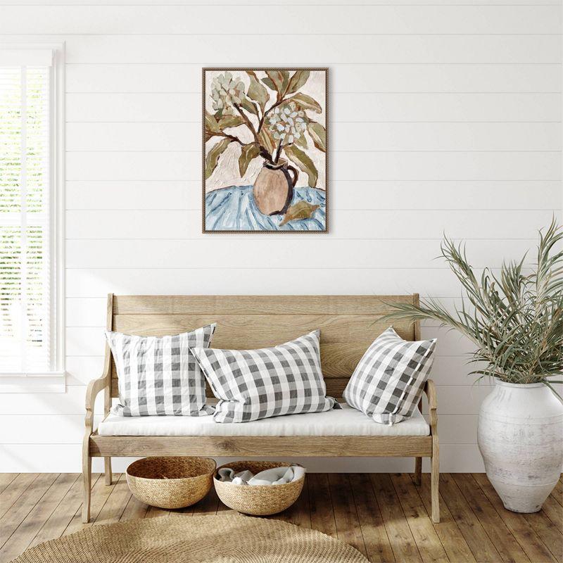 Muted Earth Tones Botanical Canvas Art Print with Brown and Gold Frame