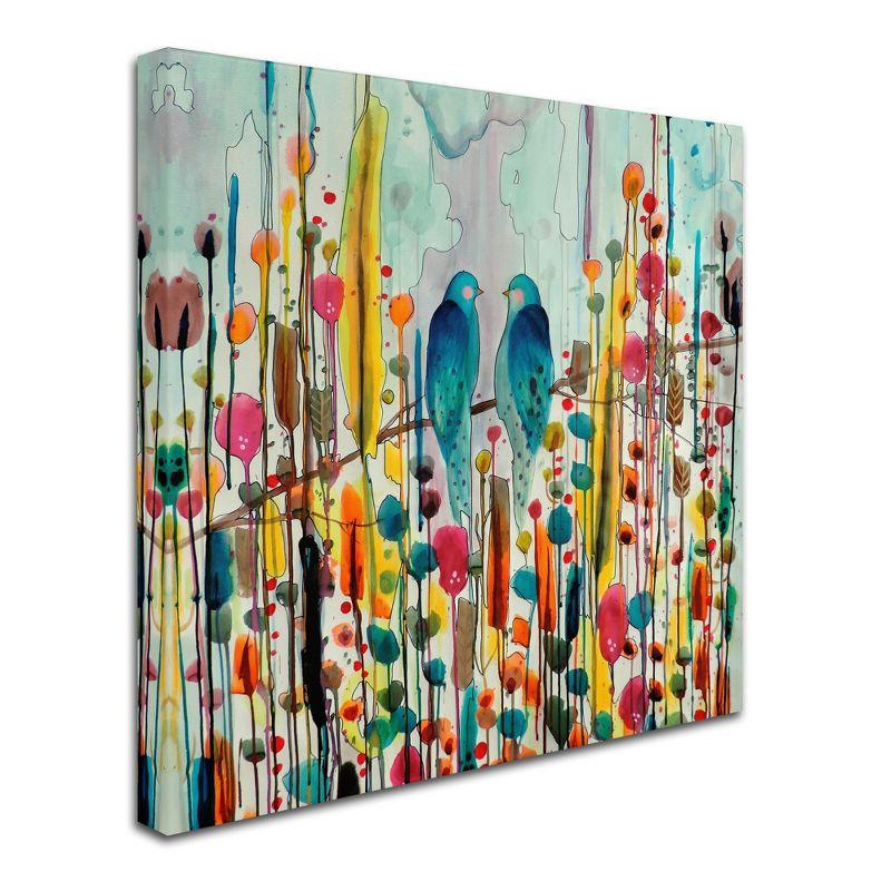 Colorful Abstract Canvas Art with Blue Birds, 25x20