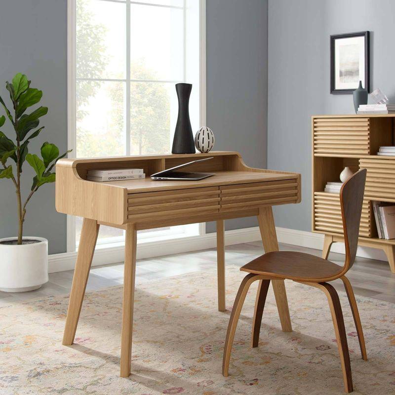 Modway Render Writing Desk Oak: Modern Style, Adult Assembly Required, Wood Frame, No Storage Features