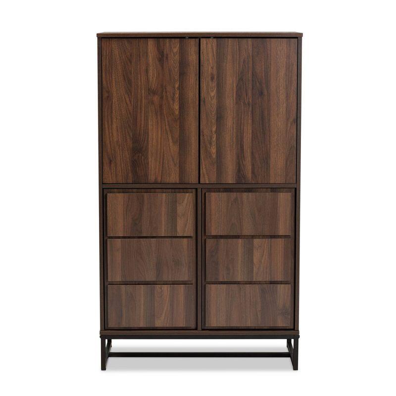 Neil Wood and Metal Storage Cabinet Brown/Black - Baxton Studio: Modern Accent Furniture with Fixed Shelves, 2 Drawers