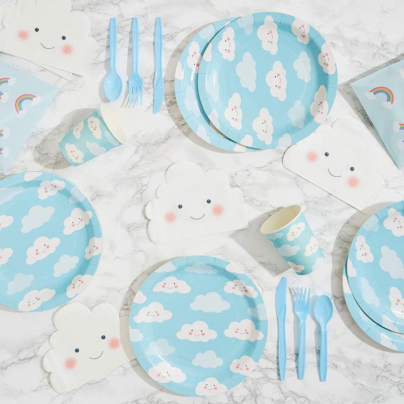 Juvale 144-Piece Serves 24 Cloud Themed Party Supplies - Disposable Plates, Napkins, Cups & Cutlery