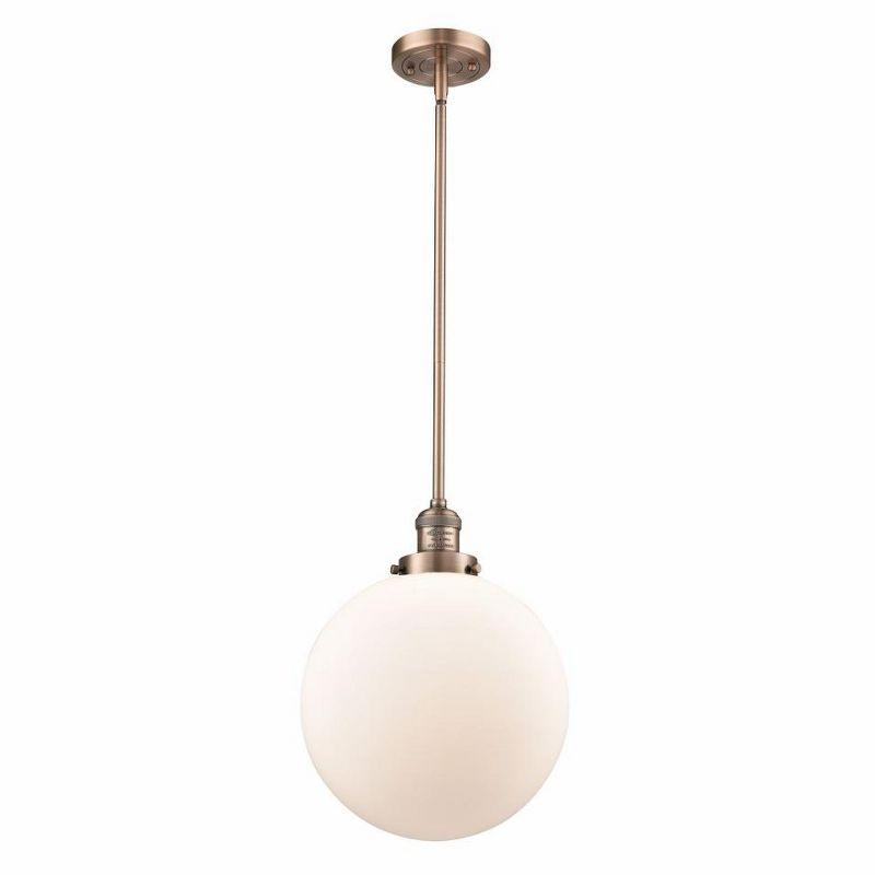 Antique Copper Mini Globe Pendant Light with Matte White Glass