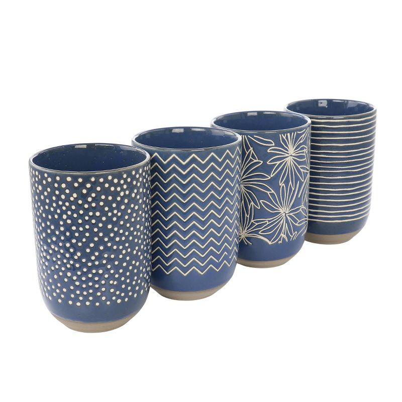 Blue Ceramic 19 Ounce Assorted Design Mug Set