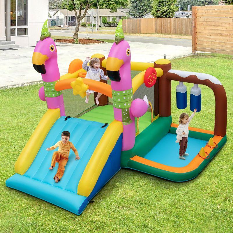 Costway Flamingo-Themed Bounce Castle 7-in-1 Kids Inflatable Jumping House