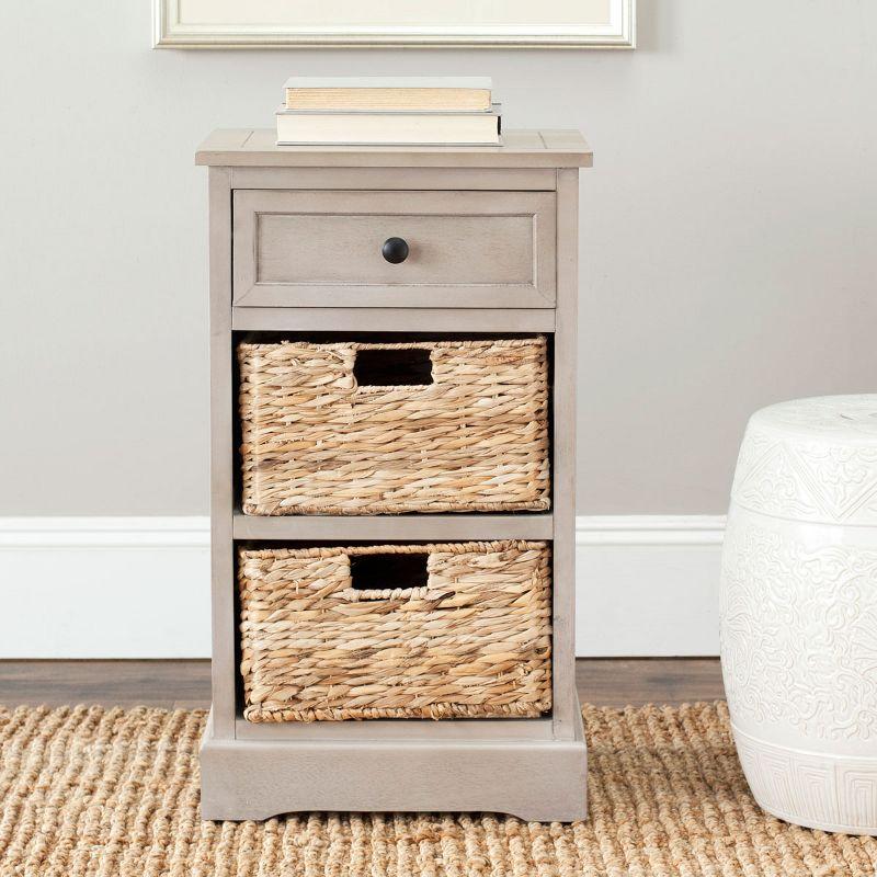 Transitional Vintage Gray Rectangular Pine Side Table with Storage