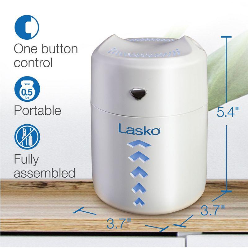 Lasko Ultrasonic Cool Mist Personal Humidifier, 0.4 Liter, Portable Home Water Vaporizer and Air Purifier for Bedroom and Small Room, White