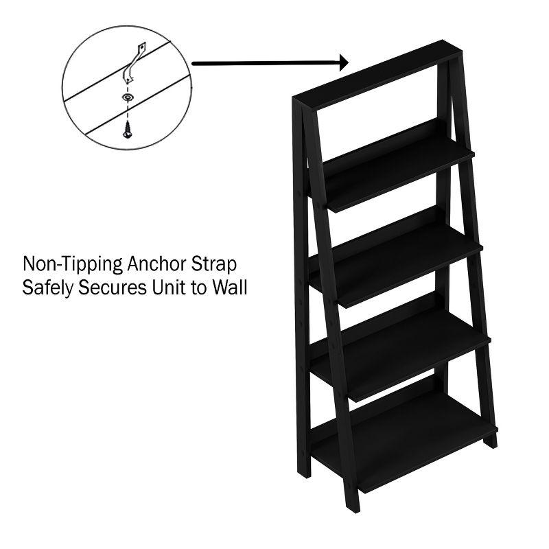 Lavish Home 4-Tier Leaning Ladder Bookshelf - Freestanding Shelved Bookcase