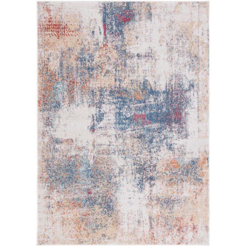 Ivory and Blue Synthetic Stain-Resistant Area Rug, 65" x 5"