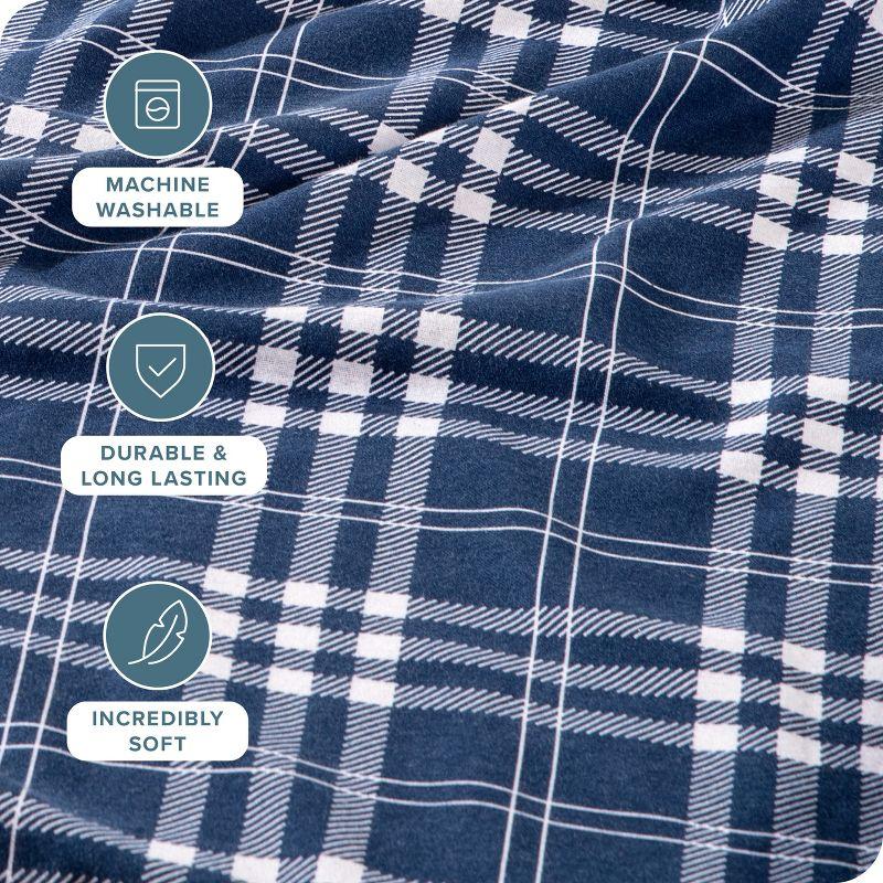 Stirling Plaid - Blue/White Cotton Flannel Twin Sheet Set by Bare Home