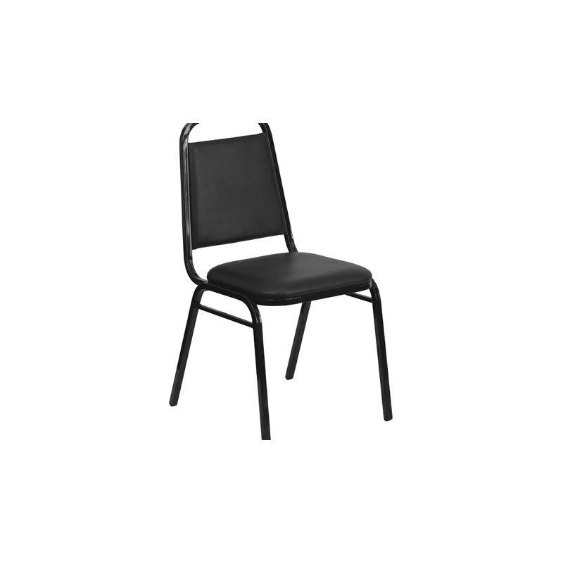 Emma and Oliver Trapezoidal Back Banquet Chair, Black Vinyl/Black Frame
