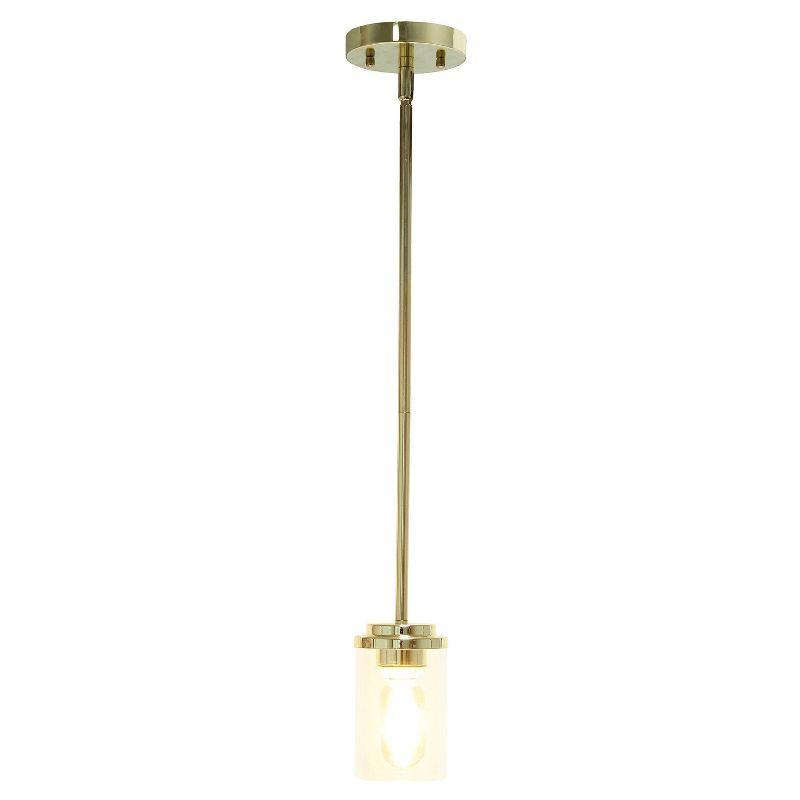 1-Light 5.75" Minimalist Industrial Farmhouse Adjustable Hanging Clear Cylinder Glass Pendant Gold - Lalia Home: UL Listed, Metal Body