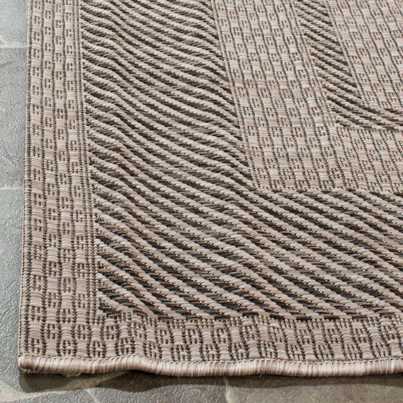 Beige and Black Square Synthetic Indoor/Outdoor Area Rug