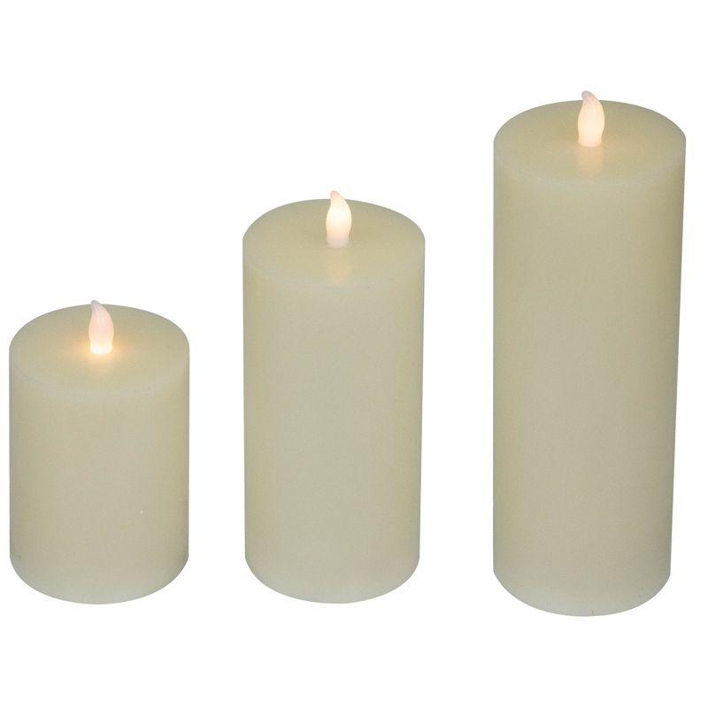 Northlight LED Flickering Flameless Pillar Candles - 8.75" - Cream - Set of 3