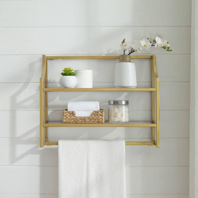 Crosley Aimee Wall Shelf Gold: Modern Luxury Storage with Tempered Glass, Steel Frame, Open Design