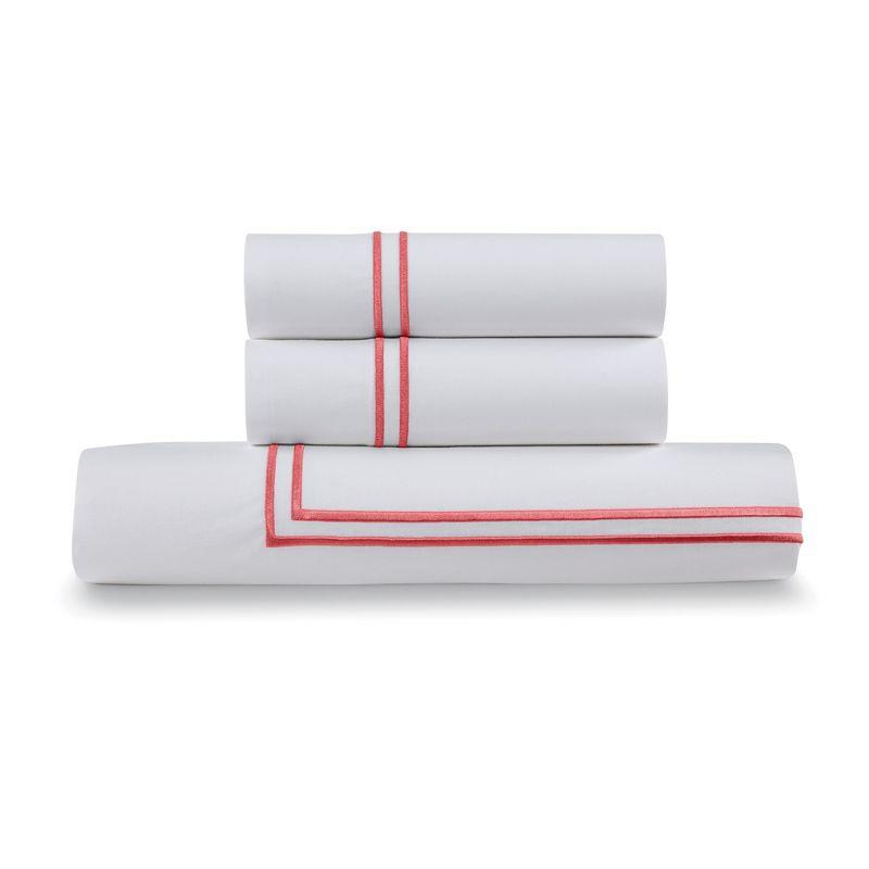Ella Jayne 100% Cotton Percale 3 Piece Duvet Set, Full/Queen, White with Pink Satin Stitching