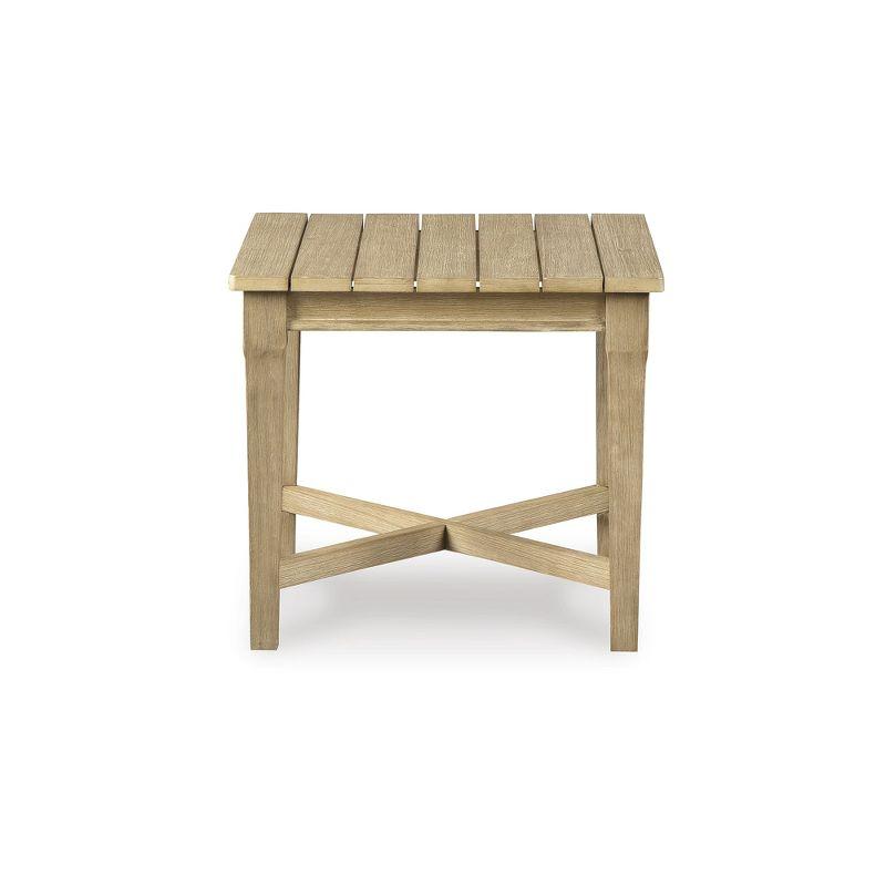 Signature Design by Ashley Carter Hall Outdoor End Table, Weather-Resistant Eucalyptus Wood, Square, Beige
