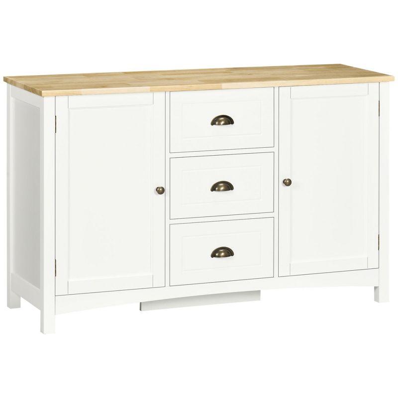 White Rubberwood Top Buffet Cabinet with Drawers and Shelves