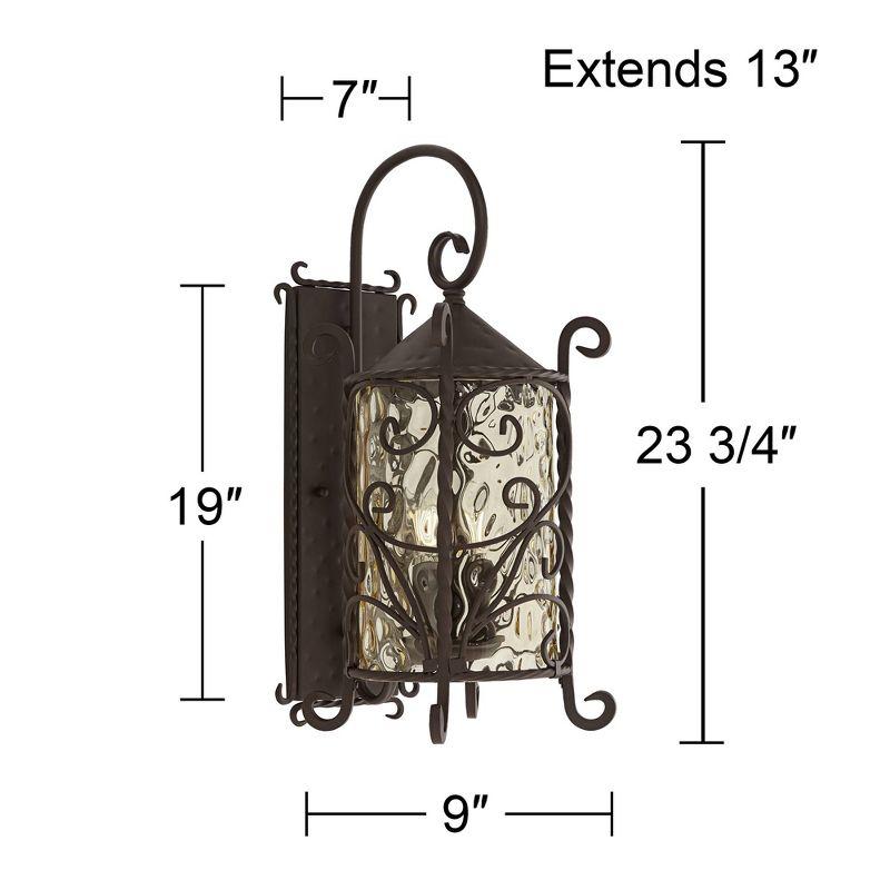 John Timberland Casa Seville Vintage Rustic Outdoor Wall Light Fixture Dark Walnut Scroll 23 3/4" Champagne Hammered Glass for Post Exterior Barn Deck