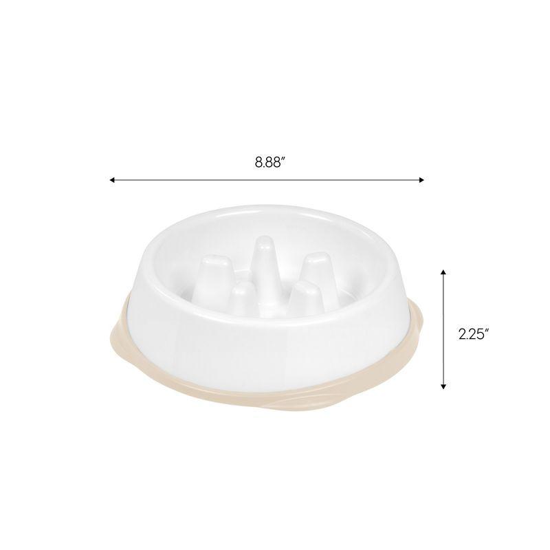IRIS USA 2 Cup Slow Feeder Dog Bowl for Long Snouted Pets, White/Beige