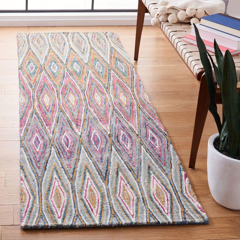 Aspen Blue and Pink Geometric Wool Runner Rug