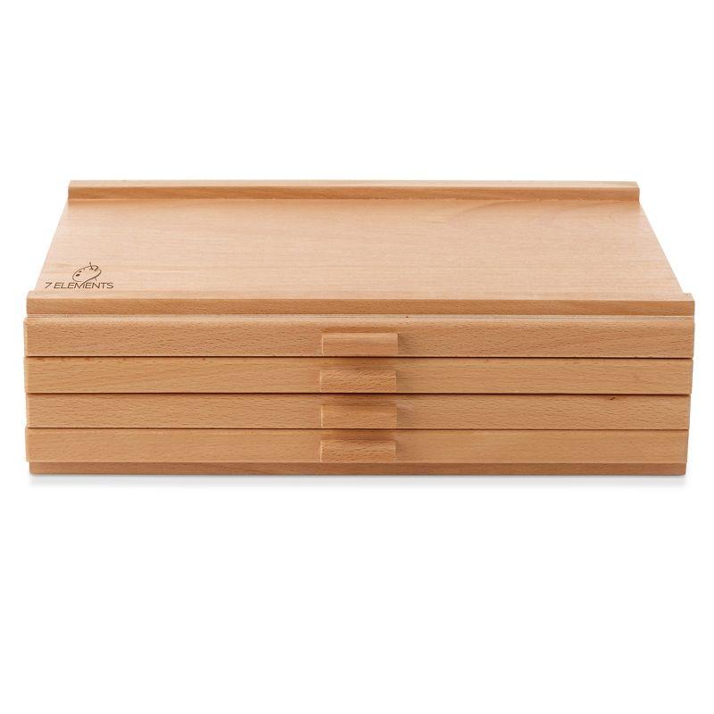 7 Elements Wooden Artist Storage Supply Box for Pastels, Pencils, Pens, Markers, Brushes and Tools