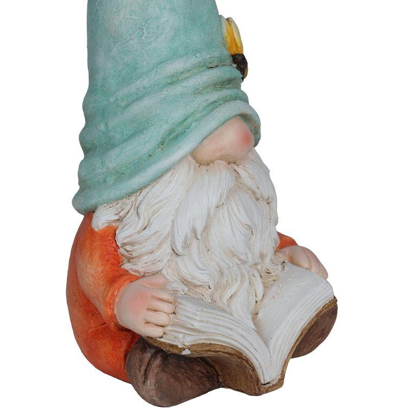 Alpine Corporation Gnome With Turquoise Hat Reading Book Décor: Ceramic Statue, Mythical Charm, Indoor/Outdoor Use