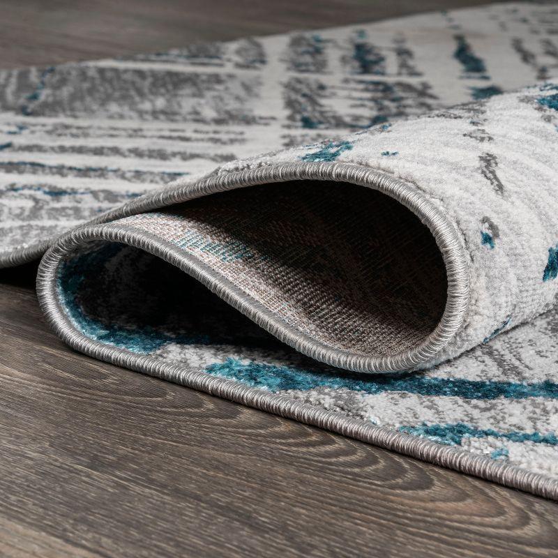 4'x6' Slant Modern Abstract Area Rug, Gray/Turquoise - JONATHAN Y