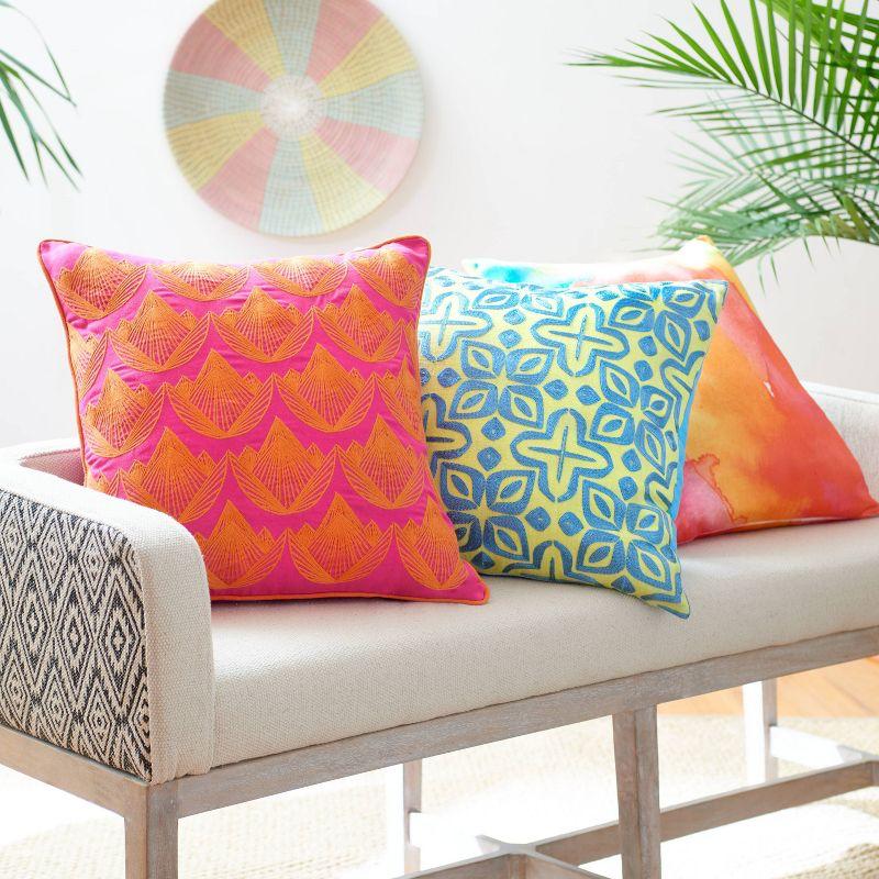 Lotus Embroidered Decorative Pillow Orange/Magenta - Rochelle Porter