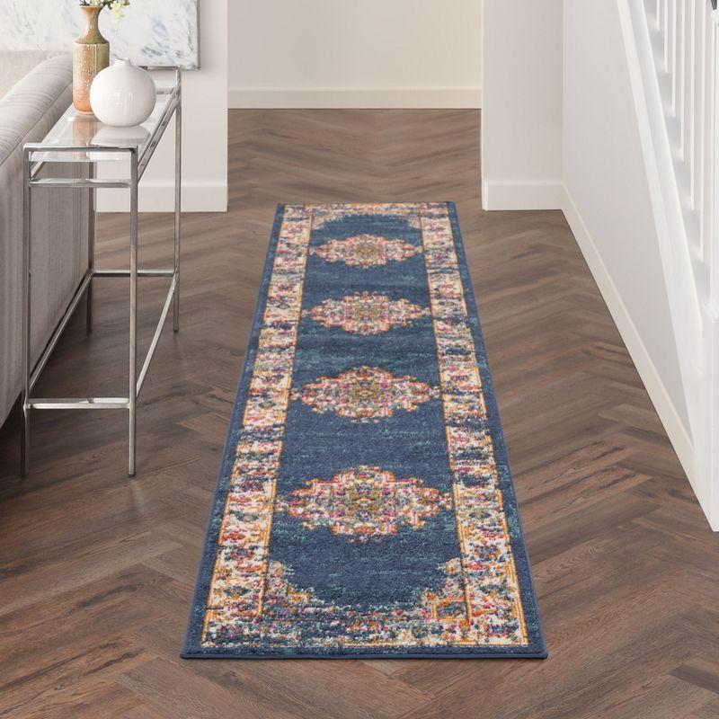 Nourison Passion Medallion Bohemian Indoor Rug Navy 2'2" x 10'