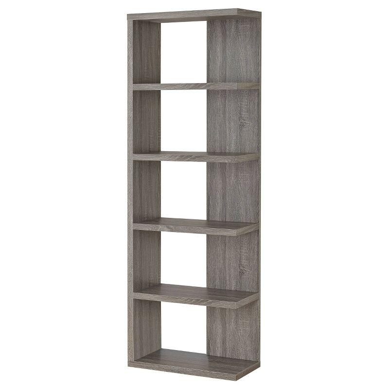 70.75" Rustic 5 Shelf Bookcase Weathered Gray - Coaster: Laminated Melamine, Fixed Shelves, Open Back