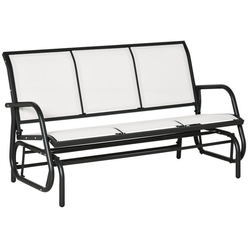 Outsunny Patio Glider Bench, Outdoor Porch Glider Swing with 3 Seats, Breathable Mesh Fabric, Metal Frame, Cream White