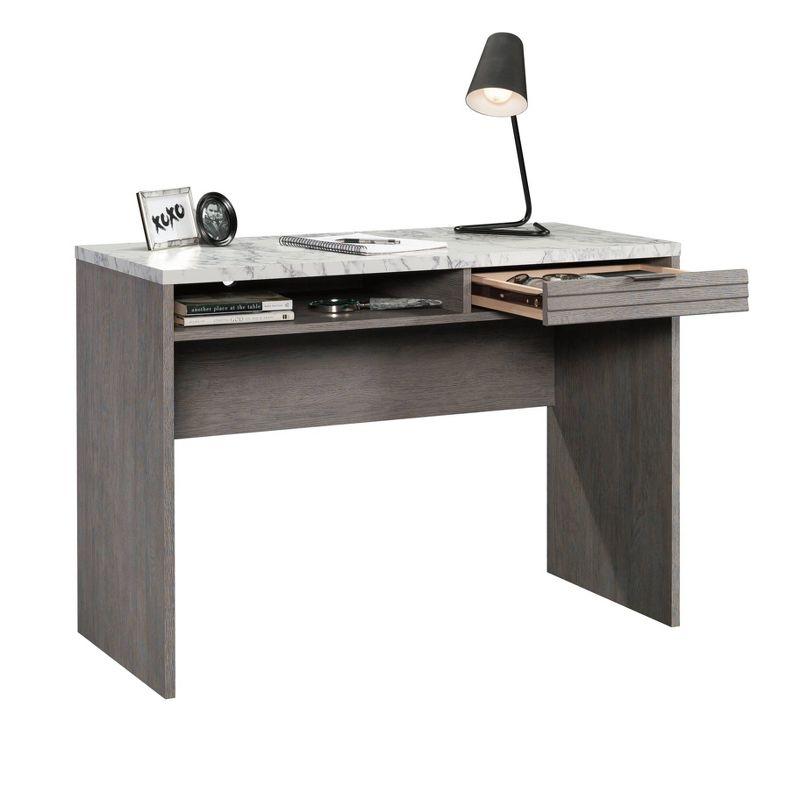 Ashen Oak Writing Desk with Faux White Marble Top and Drawer