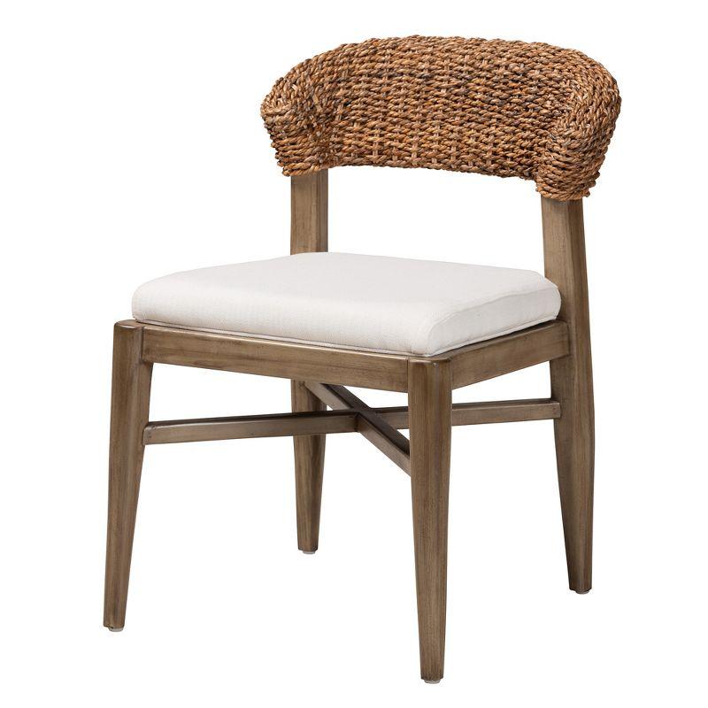 bali & pari Chloe Modern Bohemian Walnut Brown Finished Mahogany Wood and Natural Rattan Dining Chair